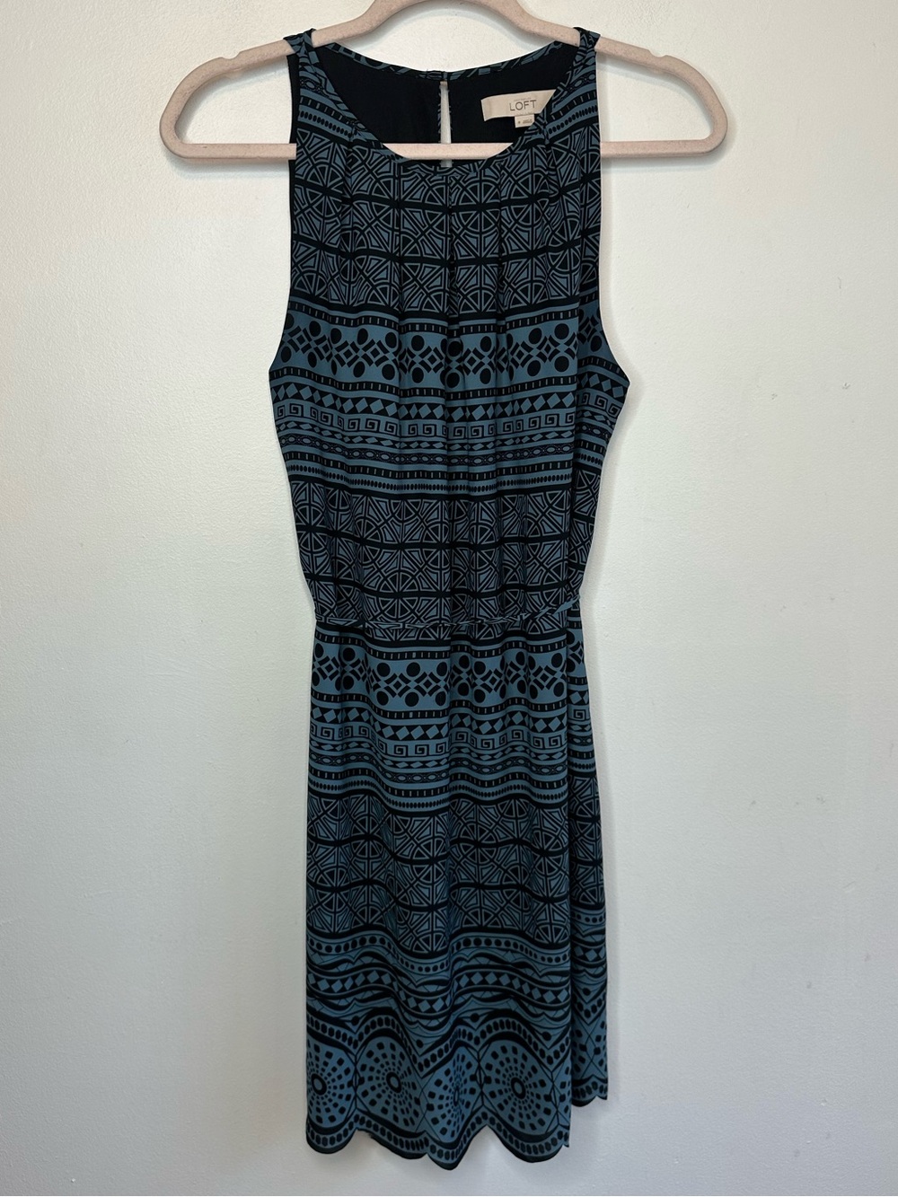 Ann Taylor Loft Women’s Blue Black Greek Design Sleeveless Dress Size 8
